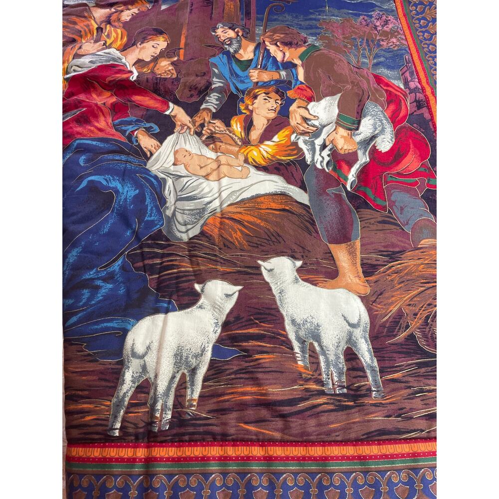 Nativity Scene Wall Hanging Tapestry Christmas Decor Angel Lambs Holiday Vintage - Picture 7 of 9